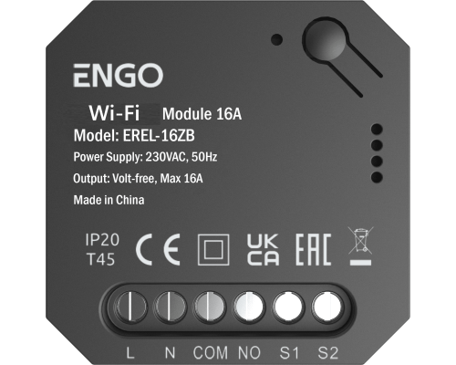 ENGO Интеллектуальное реле Wi-Fi 2,4 ГГЦ, 1x16 А, выход NO-COM ENGO Интеллектуальное реле Wi-Fi 2,4 ГГЦ, 1x16 А, выход NO-COM