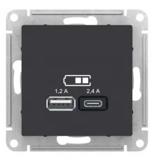 Розетка USB AtlasDesign тип A+C 5В/2.4А 2х5В/1.2А механизм карбон SE ATN001039