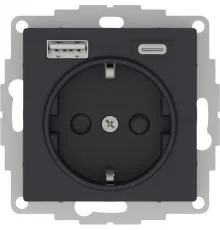 Розетка AtlasDesign 16А с 2-мя заряд. устройствами USB тип A+C 5В/2.4А 2х5В/1.2А механизм карбон SE ATN001032